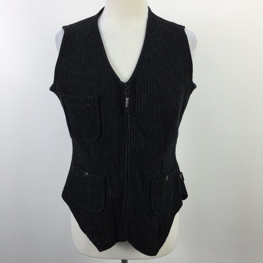Woolrich Black & White Stripe Wool Zip Up Vest